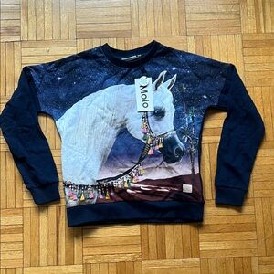 Molo Girls Navy and White Horse Graphic Sweatshirt
